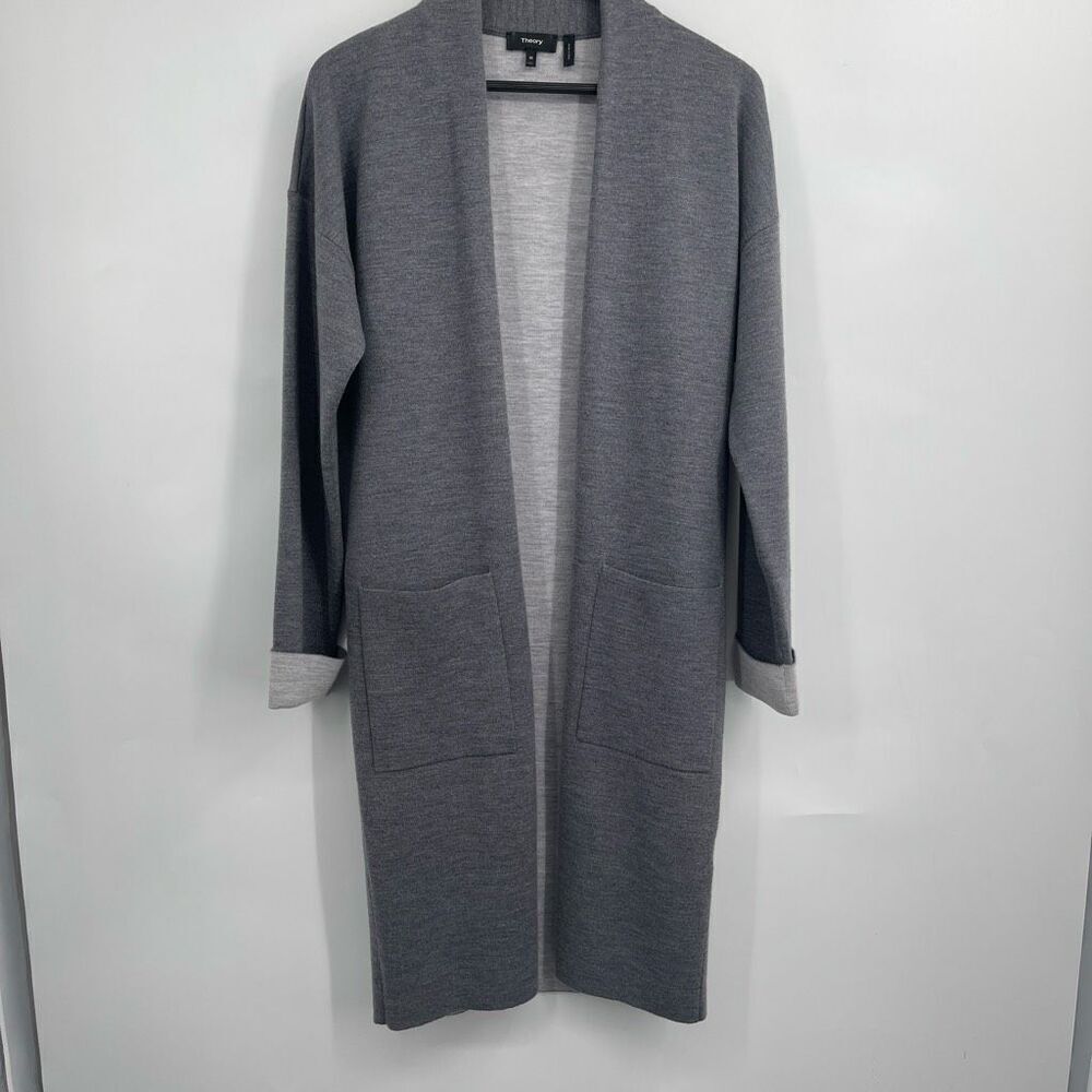 Theory Gray Double Face Open Front Long Cardigan … - image 1